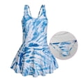 thumbnail image 4 of Uorisanigo One Piece Swimsuits for Girls Blue Tye-Dye Modest Beach Swim Dress with Skirt Bathing Suits Beach Vacation, Size 6-7, 4 of 6