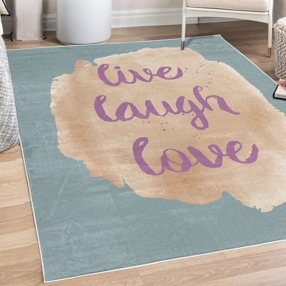 Live Laugh Love Decorative Rug, Wise and Happy Life Message on Watercolor Paintbrush Effects Print, Quality Carpet for Bedroom Dorm and Living Room, 6 Sizes, Pale Fucshia, by Ambesonne