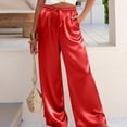 thumbnail image 5 of Gaukiv Womens Satin Drawstring Pants Silky Wide Leg Lounge Trousers Red S, 5 of 5