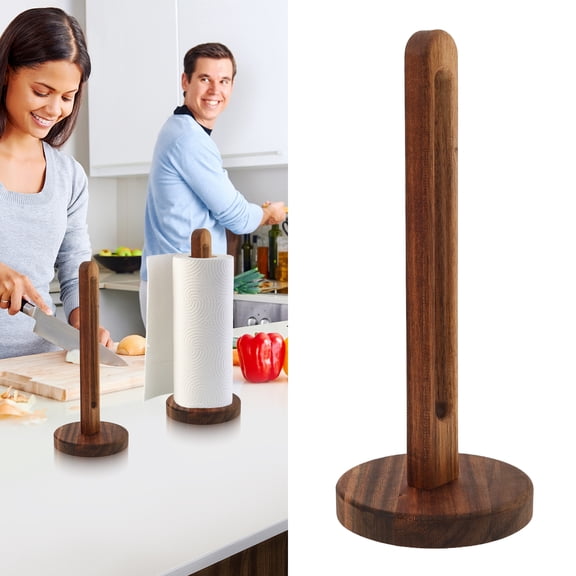 Wooden Paper Towel Holder Countertop with Non Slip Foam Pad Paper Towel Roll Holder Stand for Kitchen Bathroom Apartment