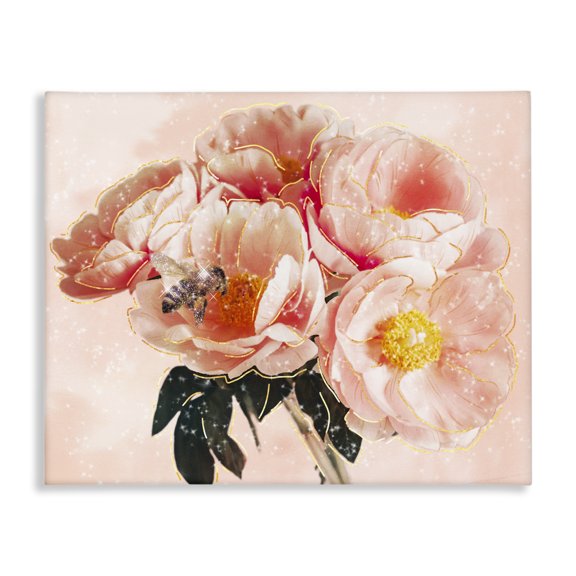 Stupell Industries Art Deco Shimmering Bumble Bee Trendy Pink Glam Flowers Canvas Art, 20 x 16, by Ziwei Li