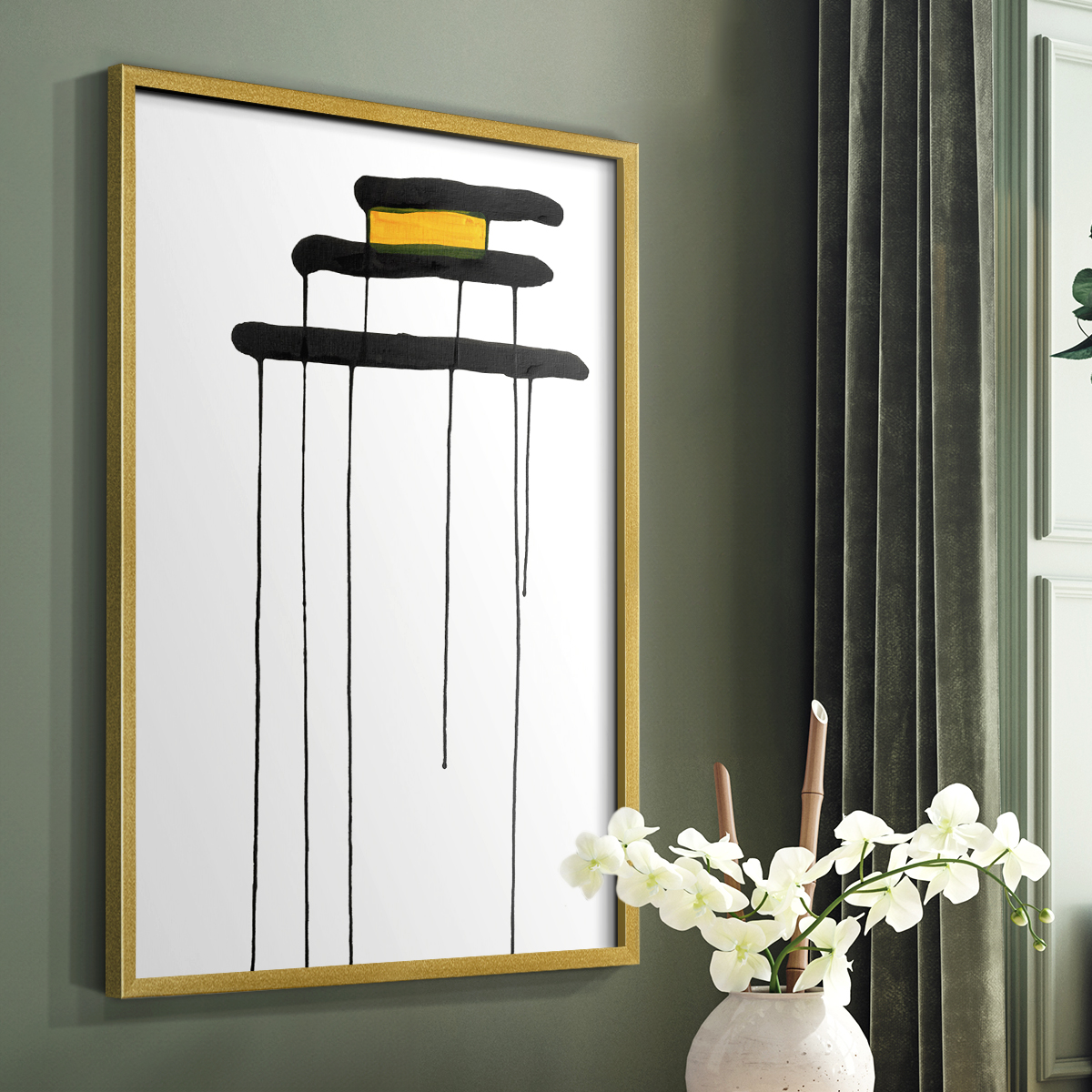 Golden Waterfall II in Gold Solid Wood 16 x 20 Framed Print