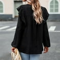 thumbnail image 4 of XFLWAM Women's Swiss Dot Ruffle Tops Lace Crochet Crewneck Puff Long Sleeve Trendy Babydoll Flowy Shirts Cute Blouses Black M, 4 of 8