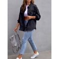 thumbnail image 3 of SEARIPE Women's Casual Denim Jacket Frayed Hem Ripped Long Sleeve Jean Jacket With Pockets Black M, 3 of 7