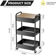 thumbnail image 4 of 3 Tier Rolling Cart with Table top, Metal Utility Cart, Sturdy Storage Organizer Cart with Locking Wheels & Hooks for Office, Classroom, Kitchen and Bathroom, 4 of 16