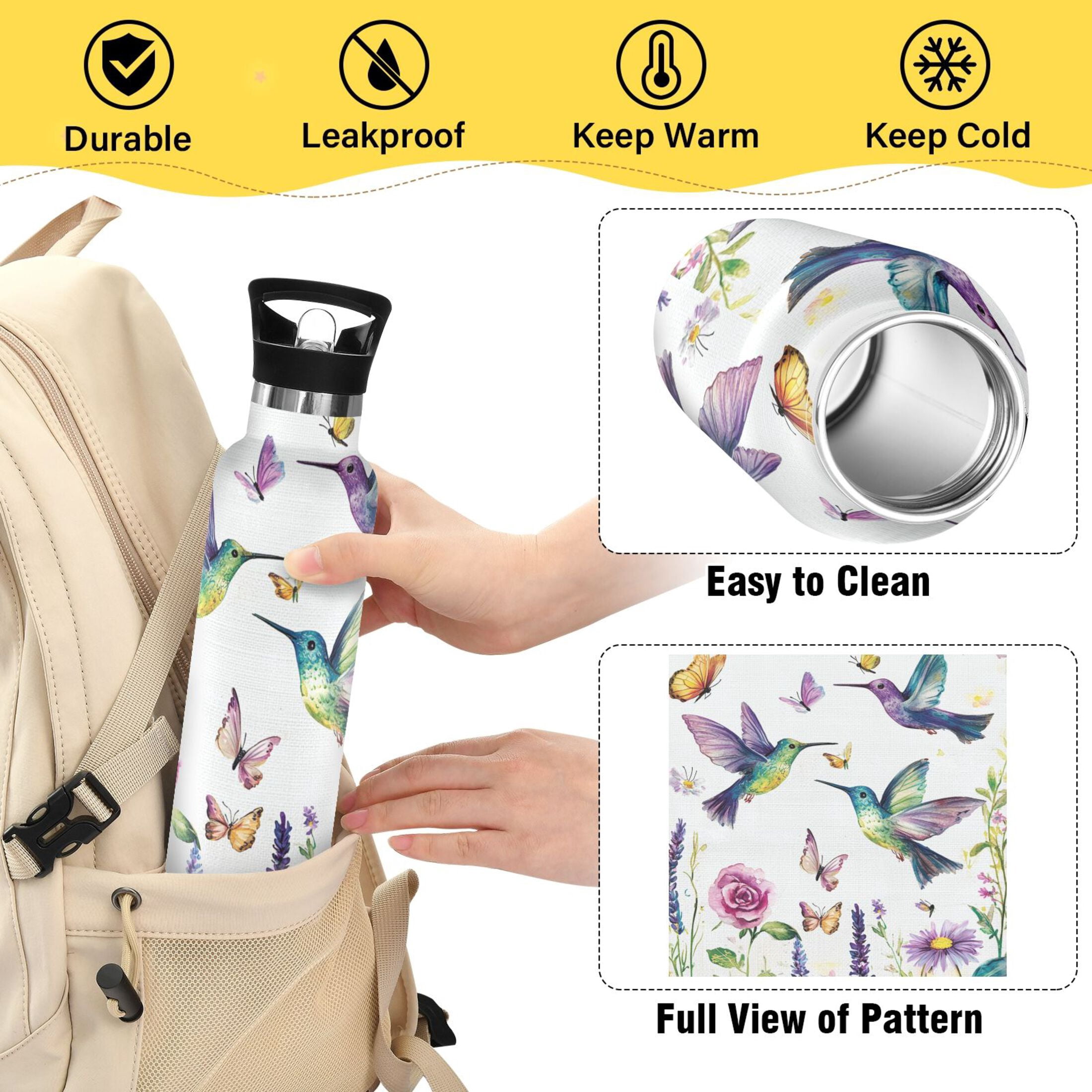 Kids Insulated Stainless Steel Sports Water Bottle 600ml (20oz) Whimsical Watercolor Painting