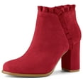 thumbnail image 1 of Botines Tacón De Bloque Con Volantes Allegra K Rojo 38, 1 of 7
