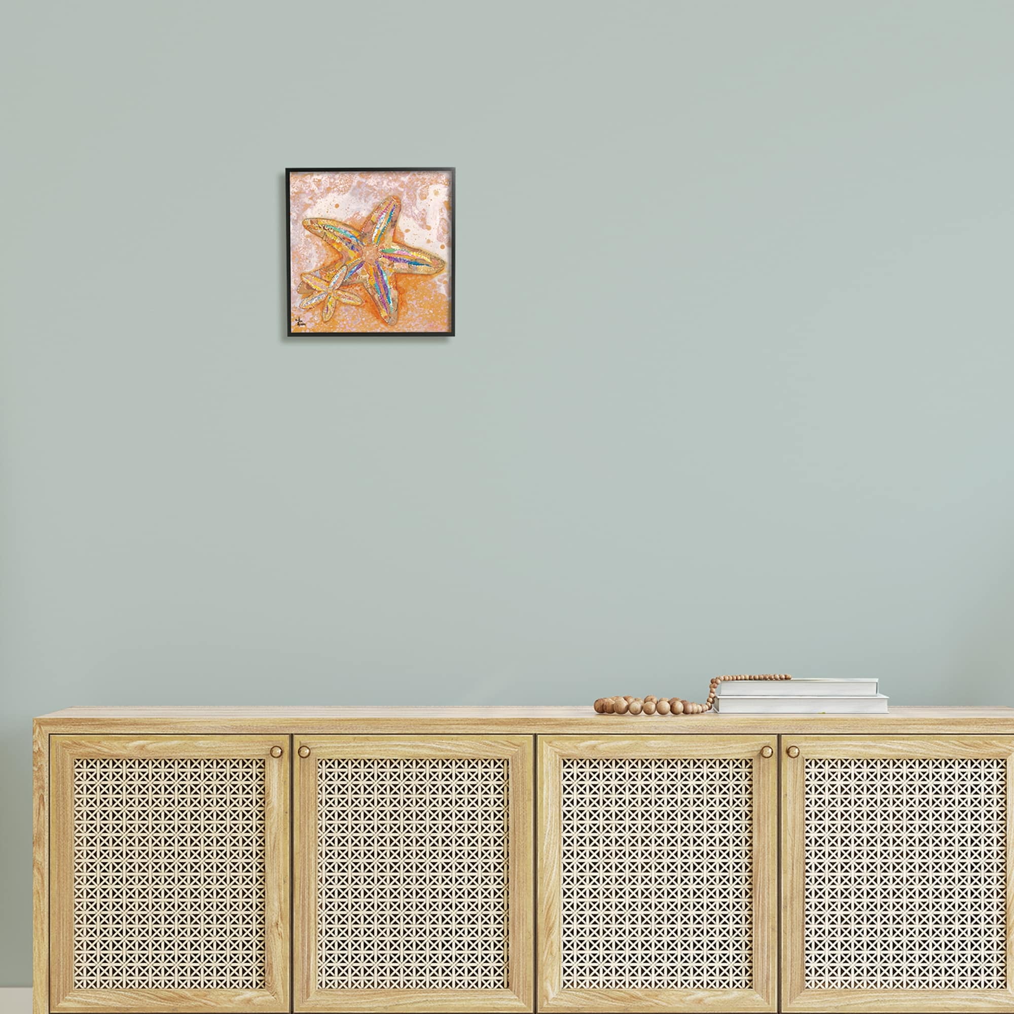 Stupell Industries Patterned Starfish Ocean Foam Layered Ephemera Collage Painting Black Framed Art Print Wall Art, Design by Lisa Morales