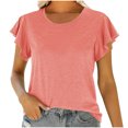 thumbnail image 1 of Birdeem Mode Femmes Col Rond Manches Courtes T-Shirt Uni à Volants Blouse d'Été, 1 of 9