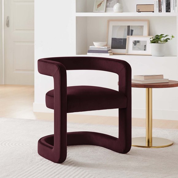 Modway Winslow Performance Velvet Barrel Accent Chair, Mulberry