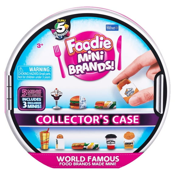 5 Surprise Foodie Mini Brands Collectors Case Novelty & Gag Toy with 5 Exclusive Minis by ZURU