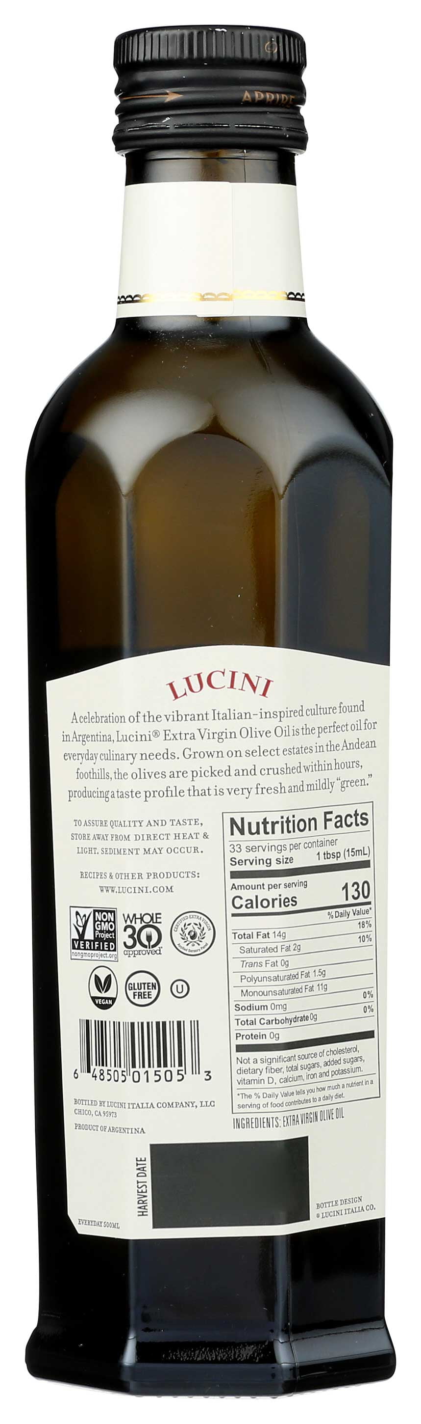 Lucini Everyday Extra Virgin Olive Oil 500 ml 16.9 oz (Pack of 6)