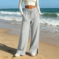 thumbnail image 3 of Womens Wide Leg Sweatpants Cotton Line Elastic High Waisted Side Slits Drawstring Baggy Lightweight Pants with Pockets Athletic Joggers Trousers, 3 of 10