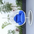 thumbnail image 4 of LeisureMod White Wicker Indoor Outdoor Bedroom Patio Hanging Egg Swing Chair with Stand and Cushion Blue, 4 of 5