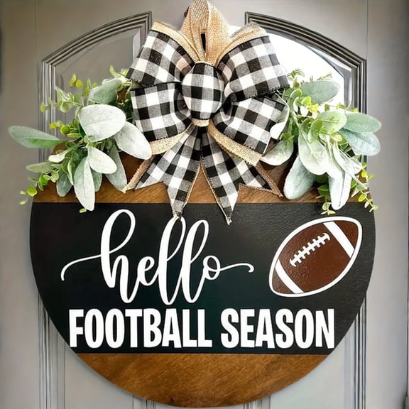Fall Football Door Hanging, Football Wreath Decoration for Door and Wall, Autumn Home Decor for Entryway, Front Door, Party, Game Day Display and Seasonal Holiday Decoration