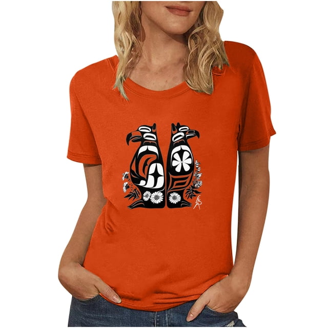 Dadaria T-Shirt pour Femmes Chemise Orange Manches Courtes Col Rond Été Chandail Blouses 2TG