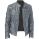 thumbnail image 1 of Chaqueta de cuero ajustada con cuello alto para hombre, bolsillo con cremallera, chaqueta decorativa de cuero de pu para motorista para hombre, 1 of 6
