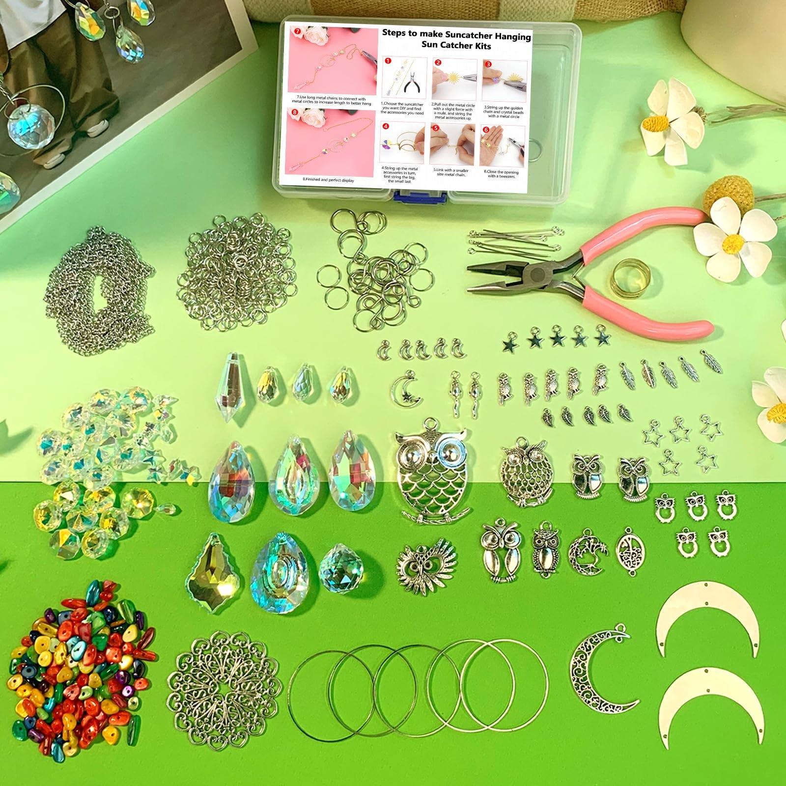 Dalrosia 420PCS DIY Sun Catchers Making Supplies Kit Art and Crafts for Adults Prism Hanging Decorative Suncatcher with Crystals Rainbow Maker for Indoor Windows Office Home Halloween Decor