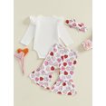 thumbnail image 3 of aturustex Infant Baby Girls 3pcs Valentine Pants Outfits 0 3M 6M 12M 18M Newborn Flying Sleeve Bodysuits O Neck Romper Letter Print Jumpsuits Heart Pralentine’s Day Clothes for Spring Fall, 3 of 6