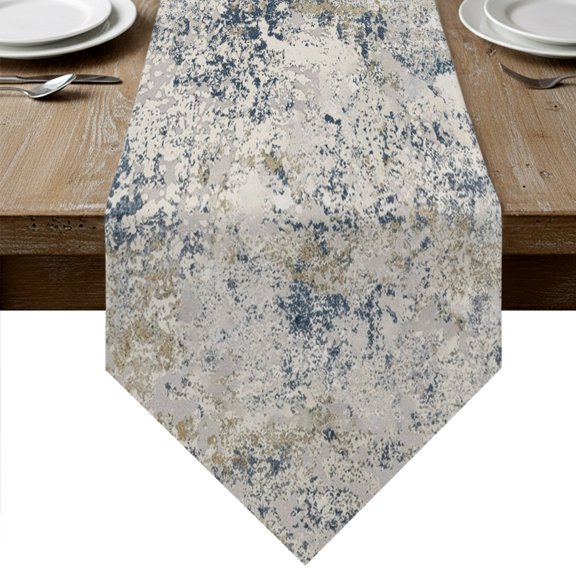 Blue Grey Boho Table Runner Linen Burlap Table Runner 60 Inches Long Retro Ethnic Tribe Abstract Art Dresser Scarves for Kitchen Island Coffee Dining Room Party Wedding Holiday Decoration 13"x60"