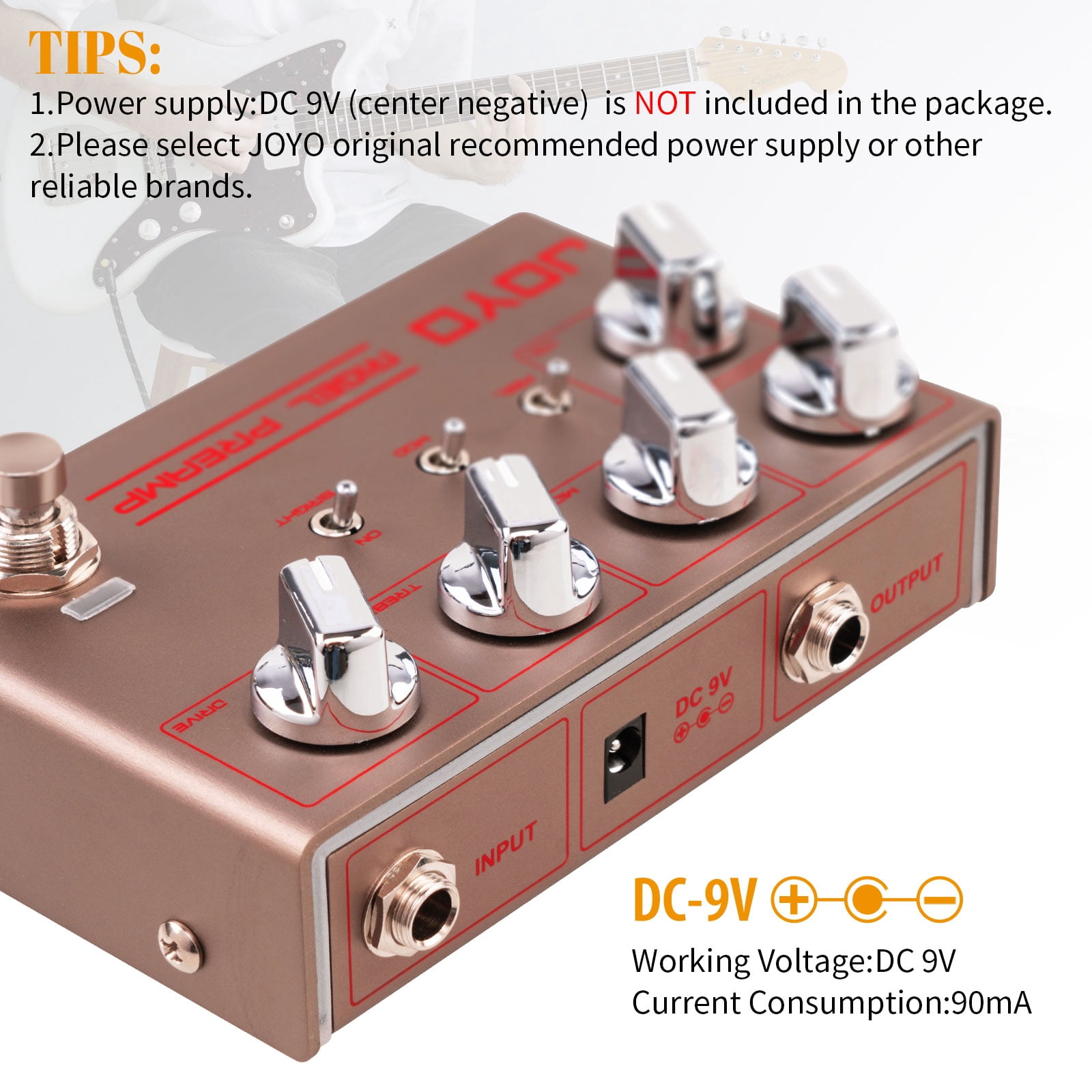 JOYO R-24 High Gain Overdrive Guitar Pedal Amplifier Simulation 3-Band EQ Clean Tone