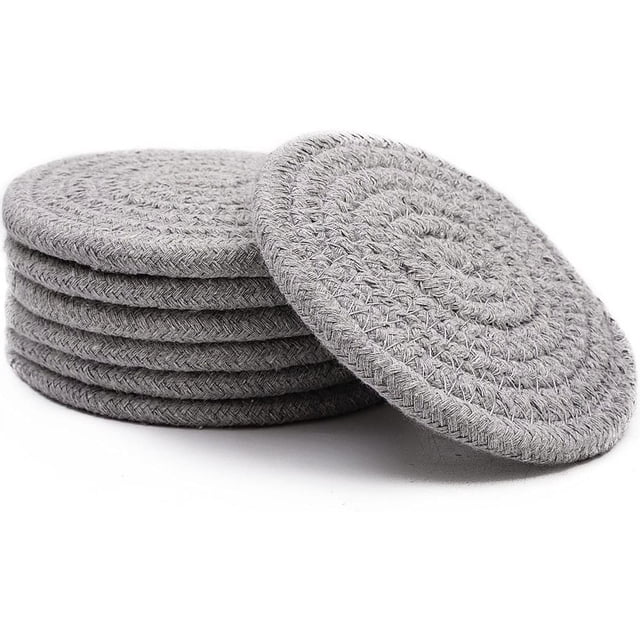 Posavasos trenzados hechos a mano de color gris, redondos, de 4,3" y 8 mm de grosor, súper absorbentes y resistentes al calor, regalo perfecto para inauguración de la casa, paquete de 6