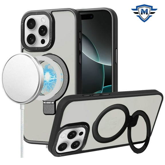 For Apple iPhone 16 Pro Max (6.9") Premium Magnetic Metal Matte Built-in Compatible with MagSafe Stand Hybrid Shock TPU Cover ,Xpm Phone Case [ Black ]