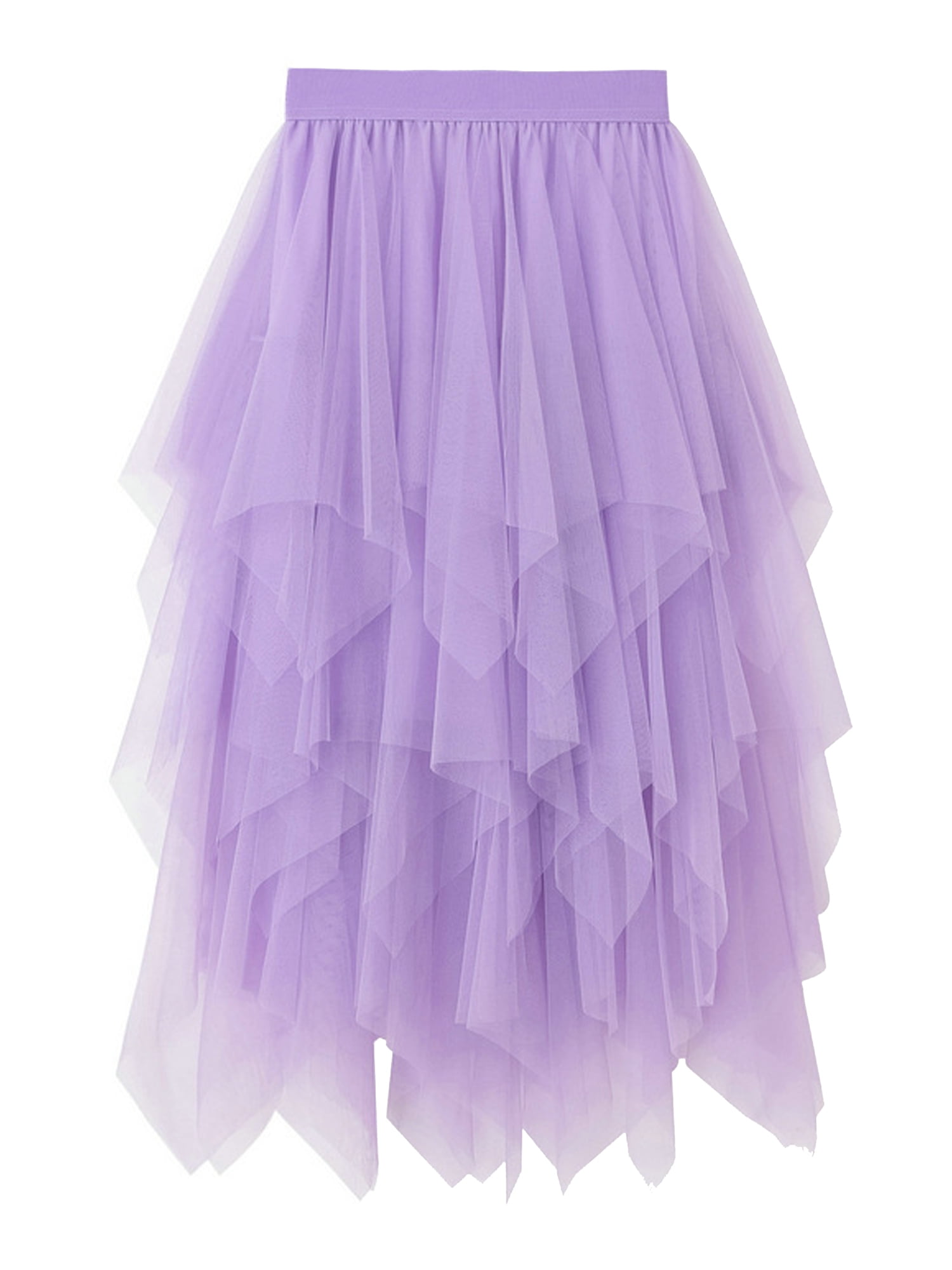 Womens Tiered Layered Mesh Tulle Skirt High Low Asymmetrical Party Tulle Tutu A-line Midi Skirt