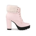 thumbnail image 3 of BLISSFUL STEP Women's Platform Block Heel Lace Up Foldable Ankle Boots Pink 8, 3 of 7