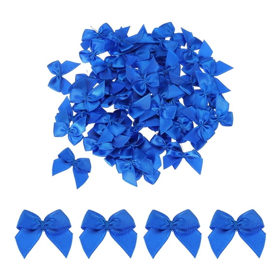 50 Pcs Mini Ribbon Bow 1" Mini Fabric Satin Ribbon Flower Bows for Craft DIY Sewing Wedding Birthday Party Gift Wrap Bows Dark Blue