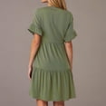 thumbnail image 3 of Robe Midi Évasée à Étages Décontractée pour Femmes, à Volants, Manches Courtes, Col en V, Ligne A, Ample, Robes d'Été Fluides, Robe Chemise Évasée Mini avec Poches, 3 of 6