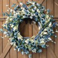 thumbnail image 1 of Corona de primavera Bibelot azul de 56 cm con hojas verdes y flores blancas, 1 of 7