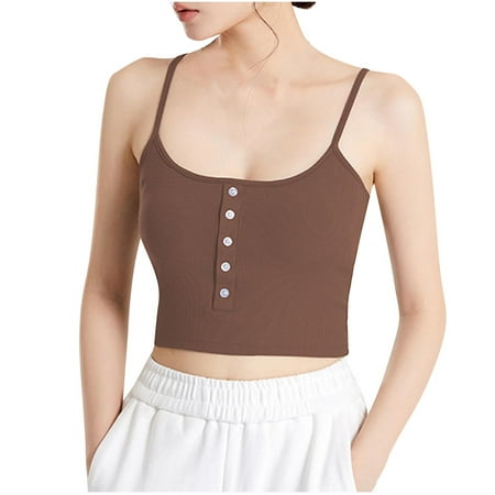 fheaev Tank Tops with Built In Bra for Women Solid Color Camisoles Basic T-Shirt Breathable Stretch Casual Tank Tops Slim Shirts Summer Round Neck Top with Chest Bottom Layer Sleeveless Top