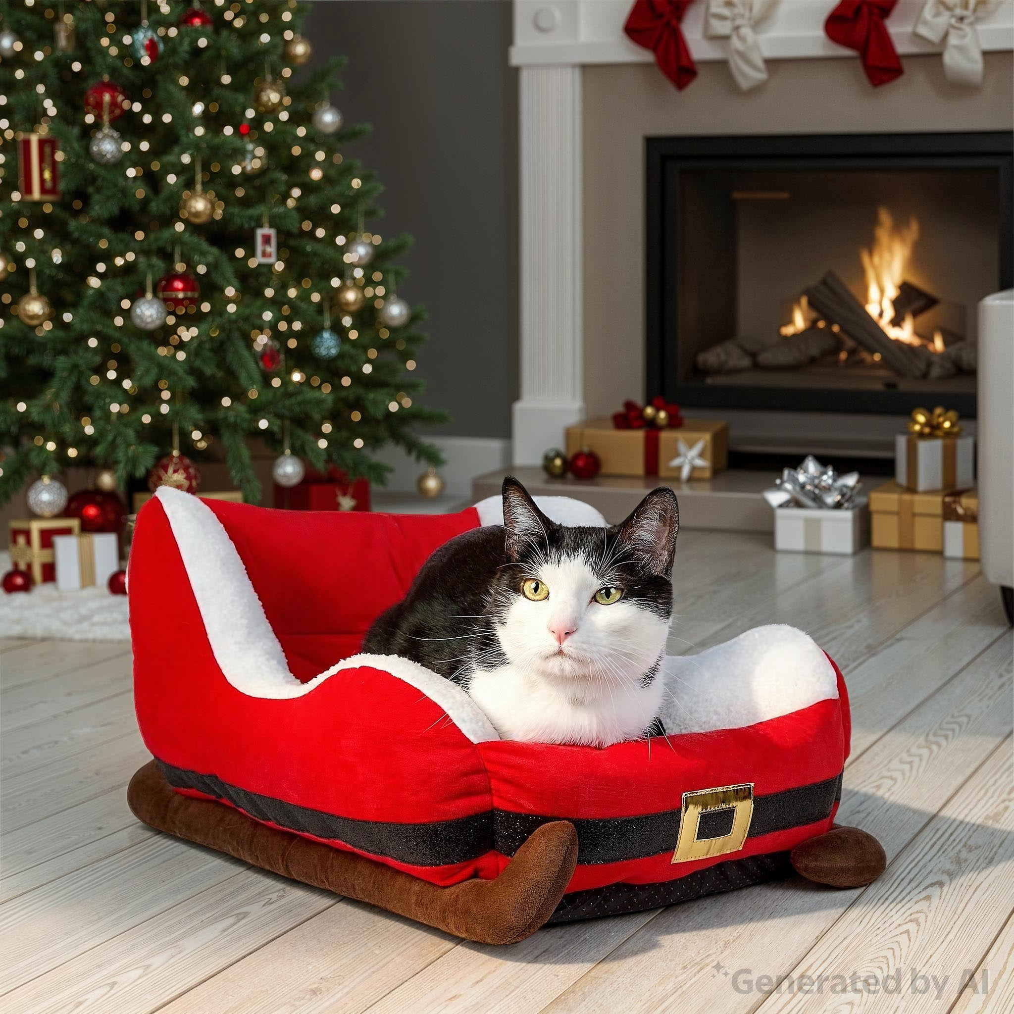 Vibrant Life Santa's Sleigh Small Holiday Pet Bed, Red and White, 19" x 16" x 11"