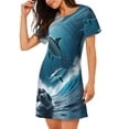 thumbnail image 2 of Balery Ice Blue Ocean Cute Dolphin A Camisón de manga corta con cuello redondo para mujer, cómodo y elegante., 2 of 6