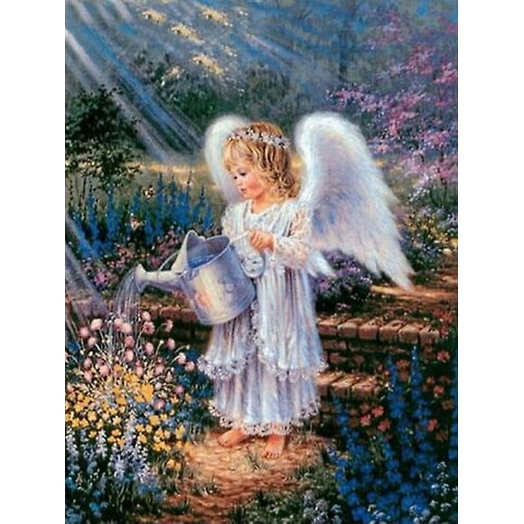 Dww-30x40 Cm 5d Peinture Diamant Diy Complet,petit Ange Mignon Fille Dessin Anim Diy Diamond Strass Toile Point De Croix Painting Par Numro Pour Dcor