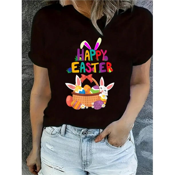 Camiseta de mujer de verano con Cuello RedondoHappy Easter - Happy Easter For Women - Easter T-Shirt, Women's ClothingFather's Day, Mother's Day, Camisetas de verano para mujer, manga corta, cuello