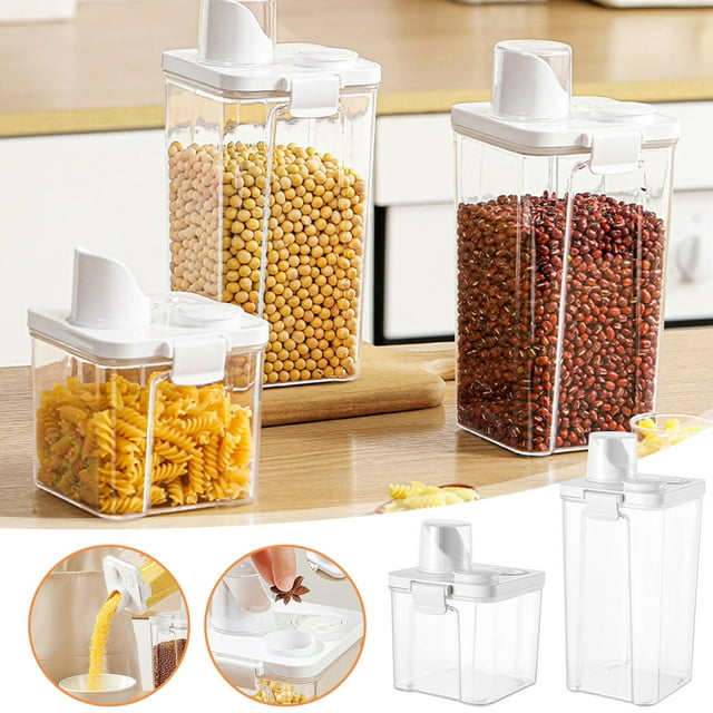 Airtight Food Storage Containers for Kitchen - 700ml & 1300ml Clear Grain Storage Bins for Flour, Rice, Beans, and Pantry Organization