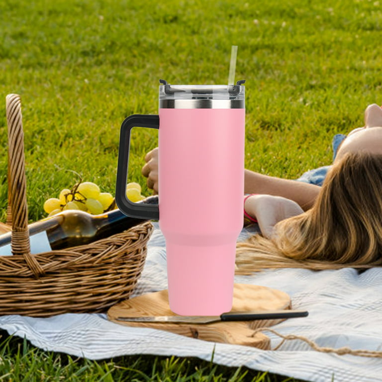 Sivio 40 oz Tumbler With Handle and Straw Lid Stainless Steel Insulated  Tumblers Travel Mug for Hot and Cold Beverages,Pink
