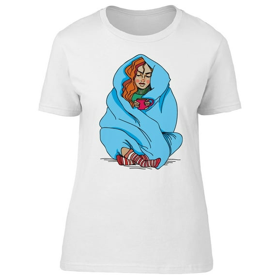 Cute Girl Wrapped In A Blanket Tee Women's -Image by Shutterstock