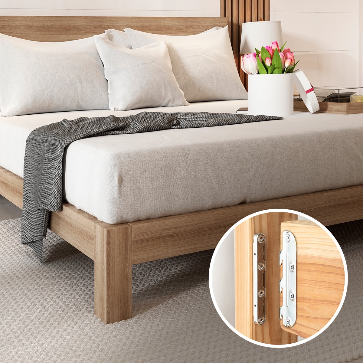 POWERTEC 8 Set Surface Mounted Bed Rail Brackets, Bed Frame Fasteners Hardware with Mounting Screws, Bed Rail Hooks for Wood Bed Frame, Silver, 71425-P2
