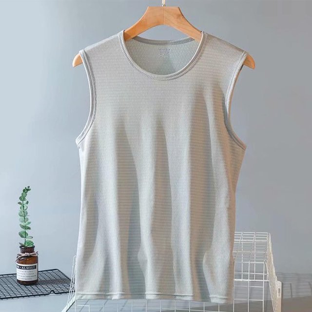 pstuiky Camisetas sin mangas para hombre, Camisola deportiva informal de cuello redondo y alta elasticidad de color liso para hombre Camisas de hombre xxxxl