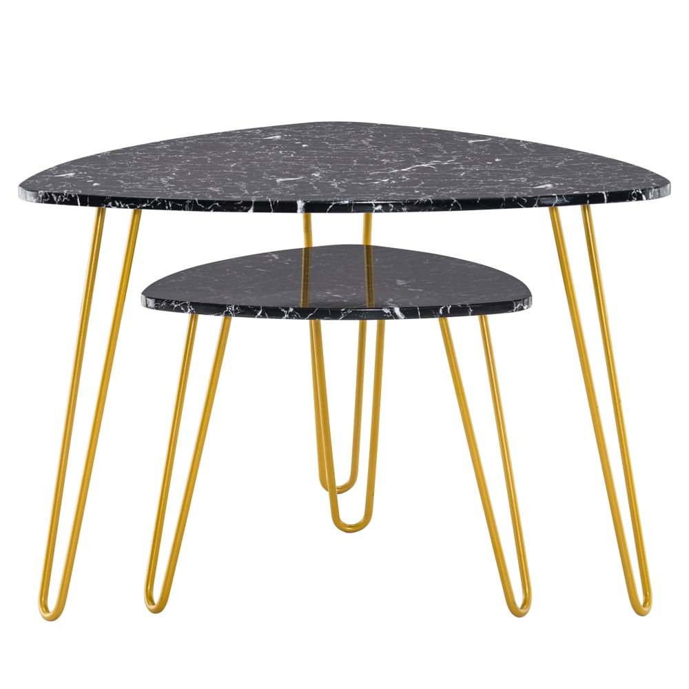 Private Jungle Set of 2 Marble Iron Foot Coffee Table Side Table,Nightstands Vintage Night Tables for Bedroom Home Office, Black Private Jungle Set of 2 Marble Iron Foot Coffee Table Side Table,Nightstands Vintage Night Tables for Bedroom Home Office, Black