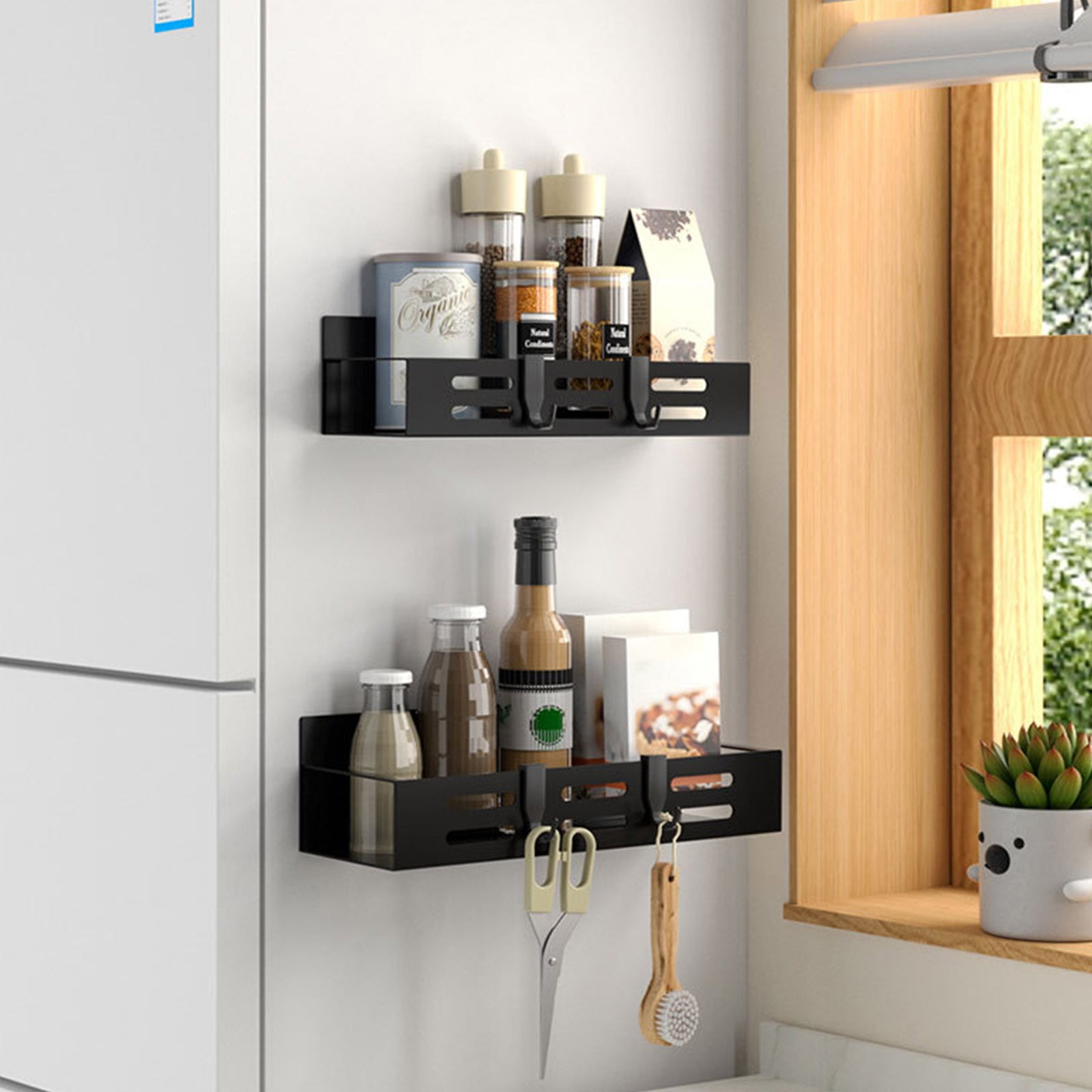 Magnetic Refrigerator Side Storage Rack, Wall Mounted Seasoning Organizer Shelf, Strong Magnetic Absorption Spice Holder for Kitchen Fridge Space Saving