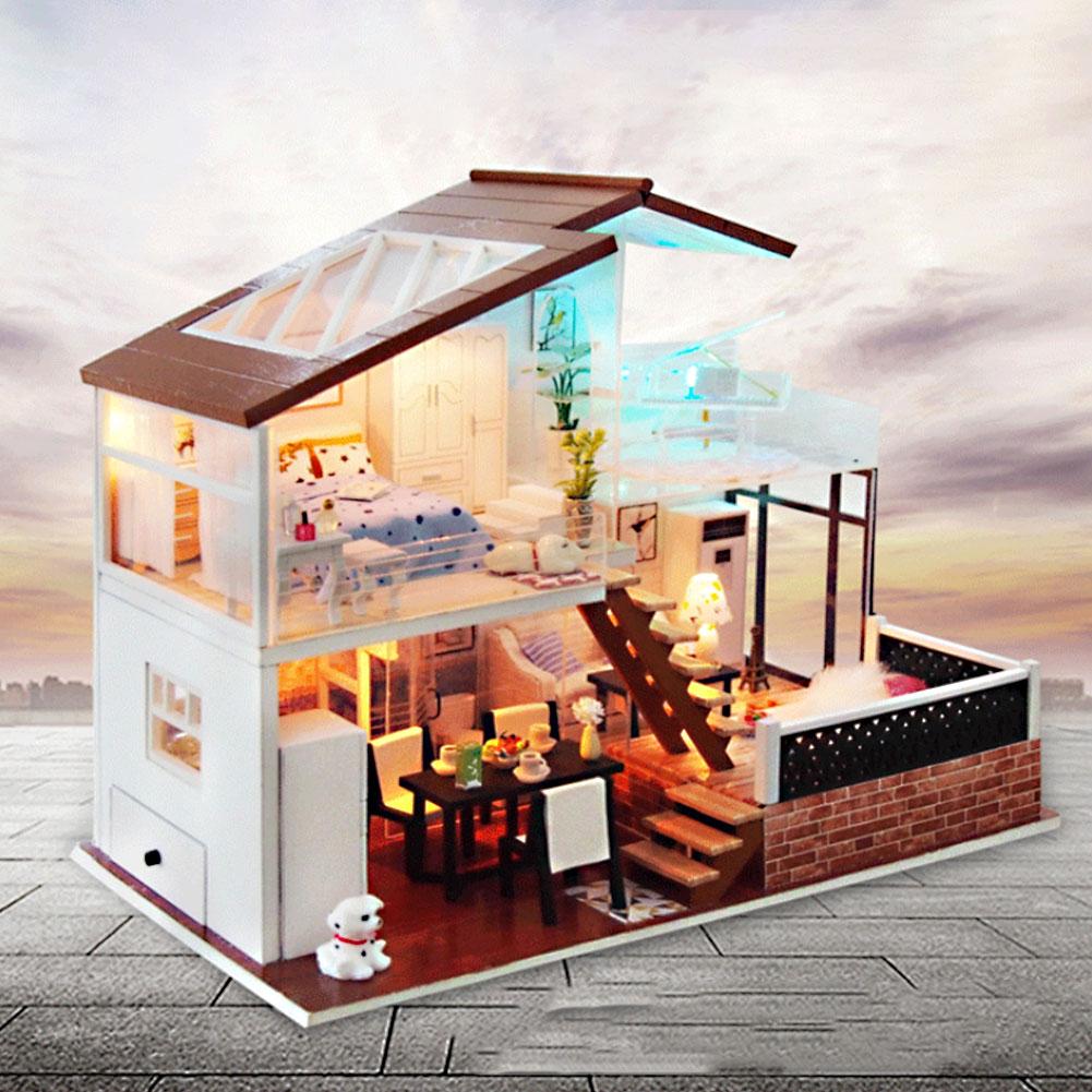 Cergrey DIY House Miniature 3D Wooden Handmade Dollhouse for Children