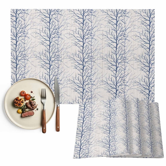 Placemats Set of 6, Tree Branch Place Mats Plant Blue Tablemats Washable Placemat Table Decoration for Kitchen Table Dinner Party Home Decor Indoor Outdoor 13x19 Inch
