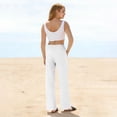 thumbnail image 7 of Womens Casual Wide Leg Pants Summer Beach Drawstring Palazzo Trousers Elastic Wasited Slacks with Pockets White M, 7 of 7