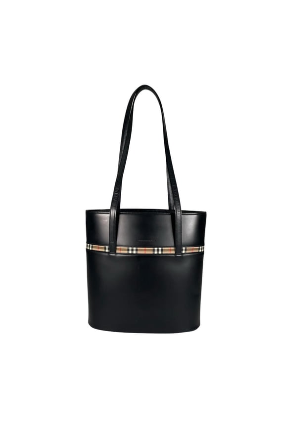 Pre-Owned BURBERRY Nova Check Leather Handbag, Black, Women's