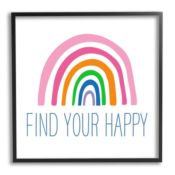 Stupell Industries Find Your Happy Uplifting Rainbow Simple Stripes Graphic Art Black Framed Art Print Wall Art, Design by Ilene Segal