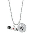 thumbnail image 1 of Delight Jewelry Silvertone Enamel Nurse Hat with Wings Silvertone Script Initial Disc - V - Charm Necklace, 20"+3", 1 of 4
